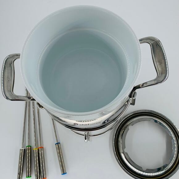 Tupperware Chef Series Fondue Pot Rare Gel Fuel Food Warmer Skewers Chocolate - Picture 4 of 10